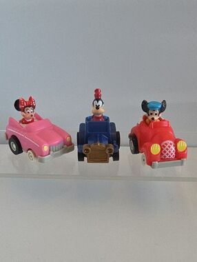 Vintage 1988 Disney Pull Back Car Toys Minnie- Mickey- Goofy Set Of 3